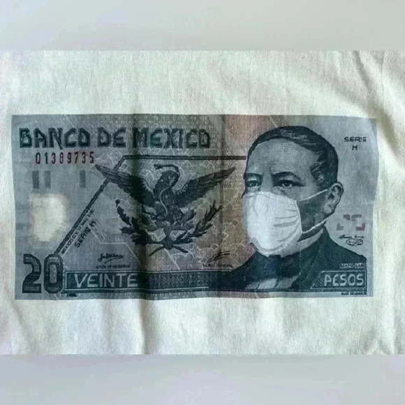 Twenty Mexican Pesos T-Shirt with Ex-President Benito Juares with Facemask (J6) - Picture 4 of 5